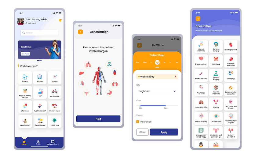 Patient app &mdash; Home screen, 12 services in a two-tier structure