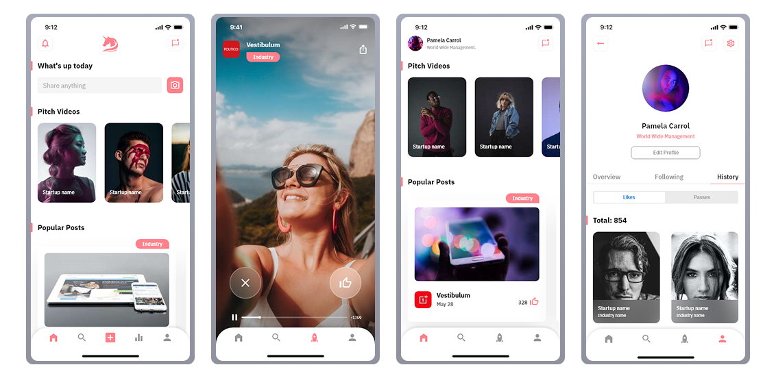 Home feed and pitch video &mdash; core investor experience